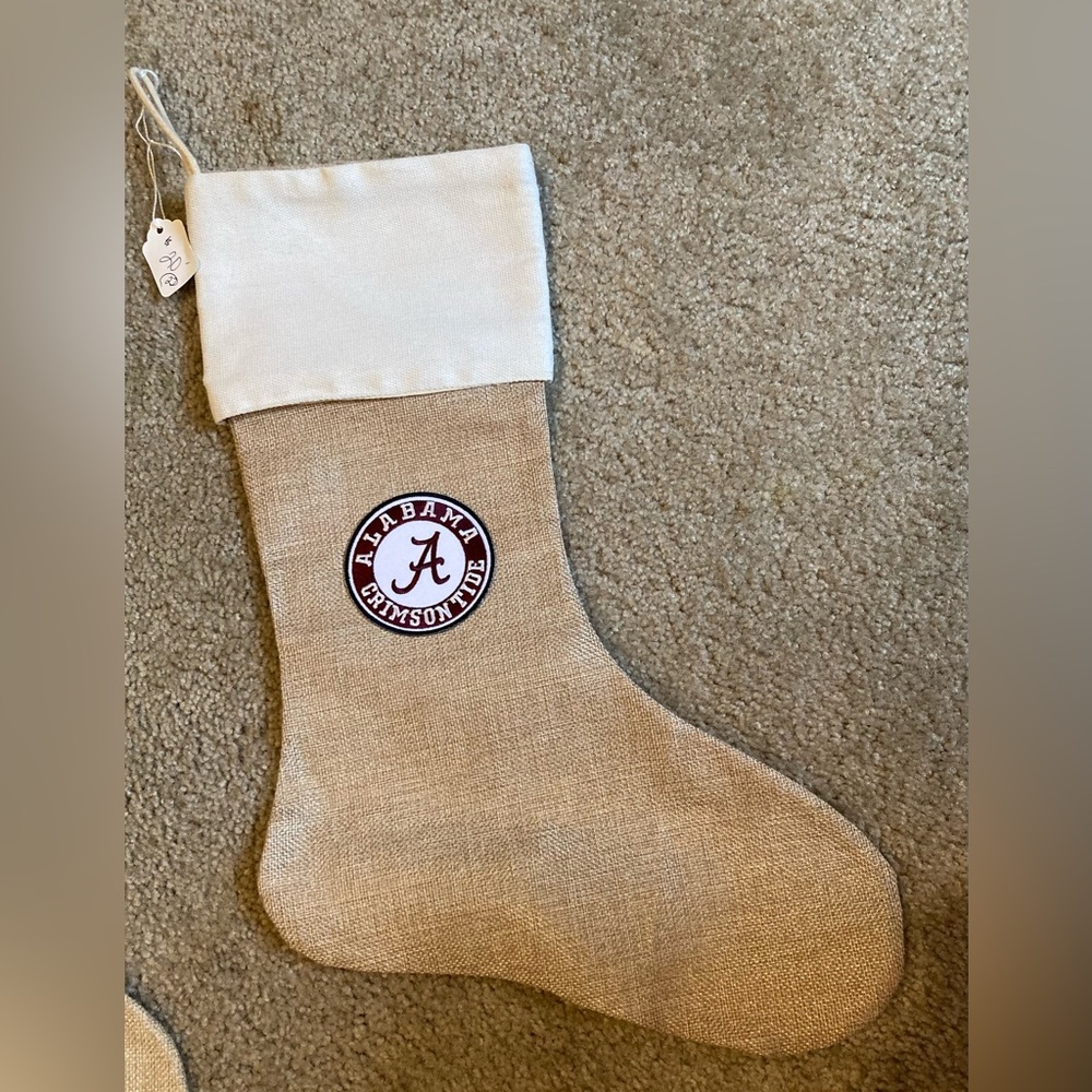 Alabama Crimsom Tide burlap Christmas stocking
